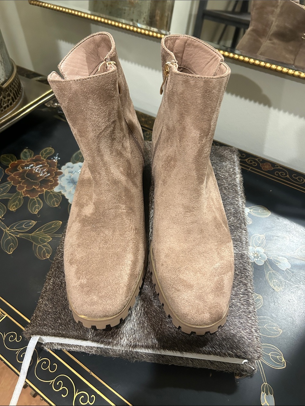 Suede 9 Ankle Booties in Taupe - Women's Fashion Boots faux suede